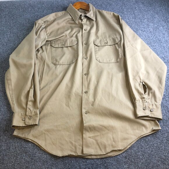 Vintage Big Mac Shirt Mens Large Beige Workwear Button Double Pocket 90s USA - Picture 4 of 10